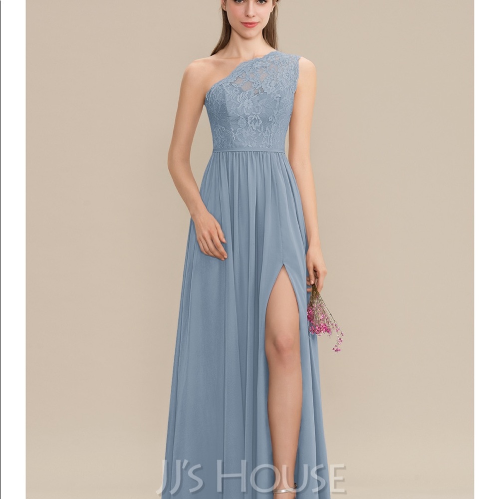 Dusty Blue jj’s house one shoulder dress